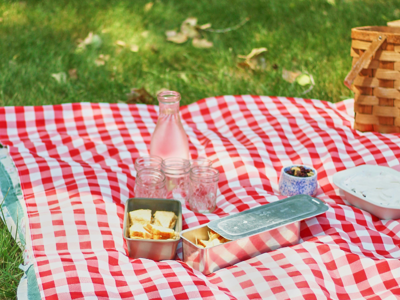 Picnic blanket spread out with items on it